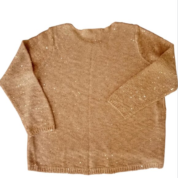 CHICO'S Perfect 4 Holiday! Shimmery Gold HiLo Pullover Knit Sweater Sequins - Picture 8 of 11